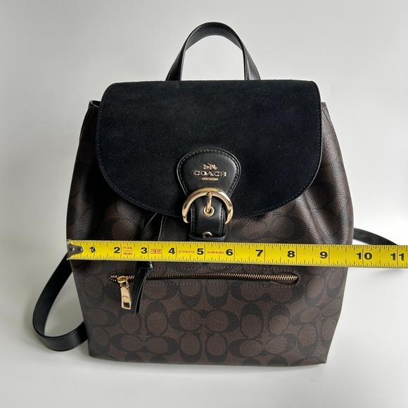 Coach Kleo Backpack Brown Black Signature Canvas Suede C5648 Excellent